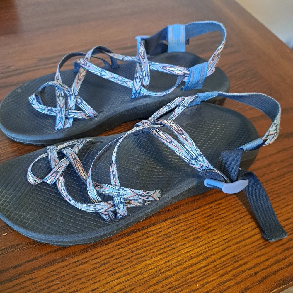 Chaco Z Cloud 2 Womens 12 Blue Multi Strap Toe Loop Hiking Sandals